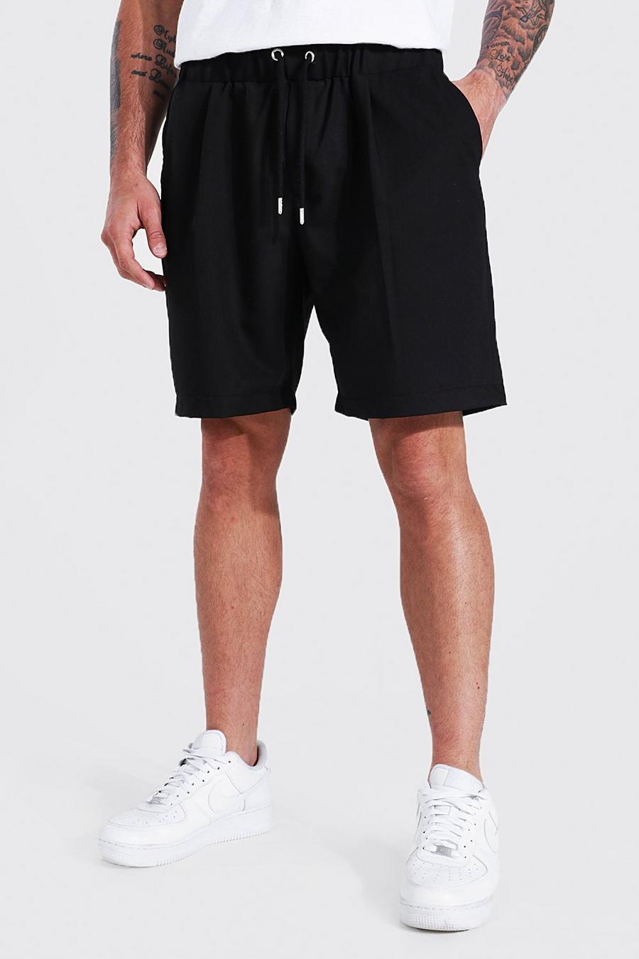 Black Elasticated Waist Mid Length Tailored Shorts image number 1