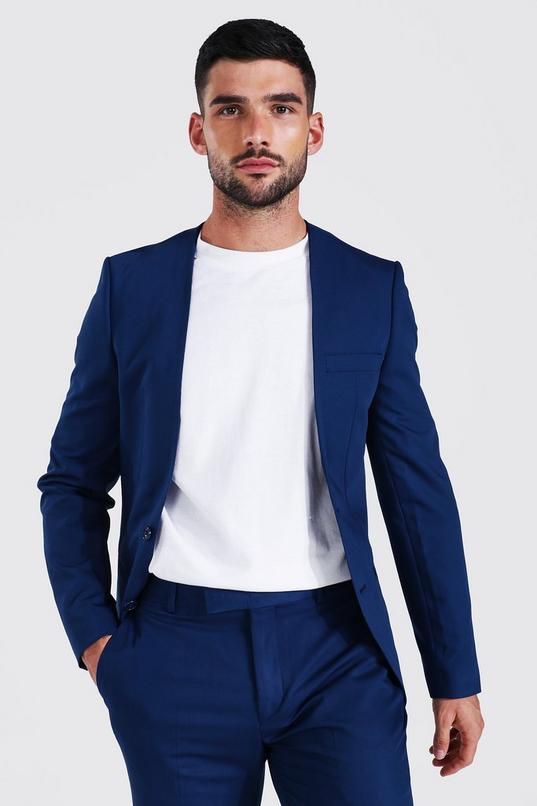 Men's Skinny Collarless Suit Jacket | boohoo