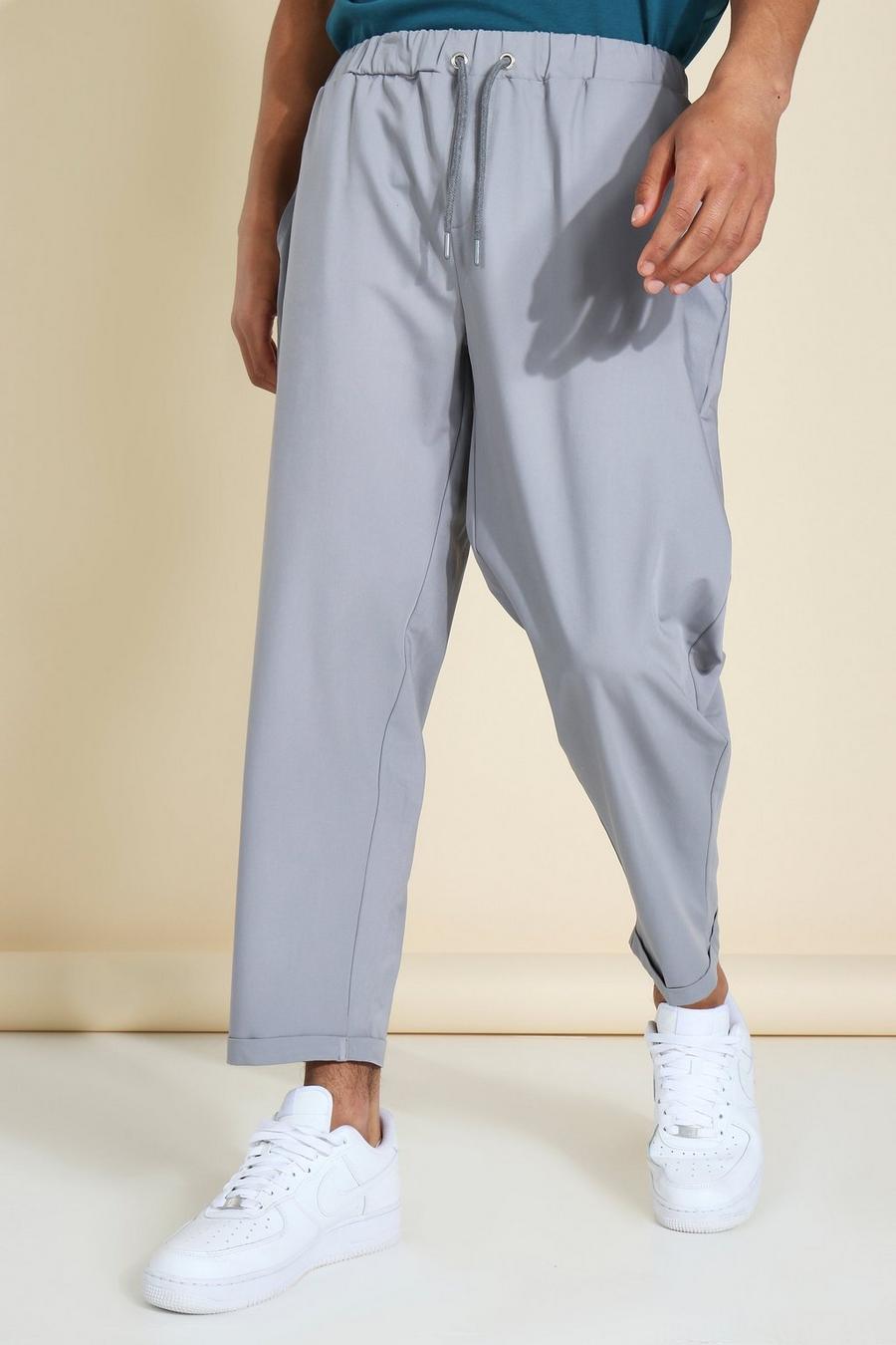 Pantaloni taglio sartoriale comodo elasticizzato con lacci in vita, Grey image number 1