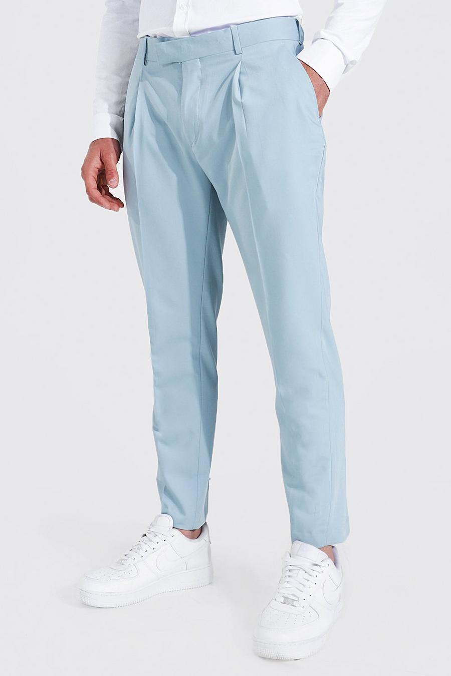 Blue Slim Crop Pleat Front Dress Pants image number 1
