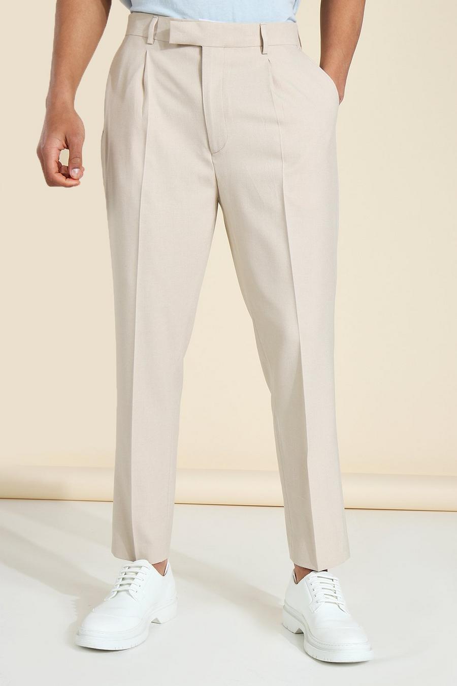 Taupe High Rise Slim Crop Tailored Pants image number 1