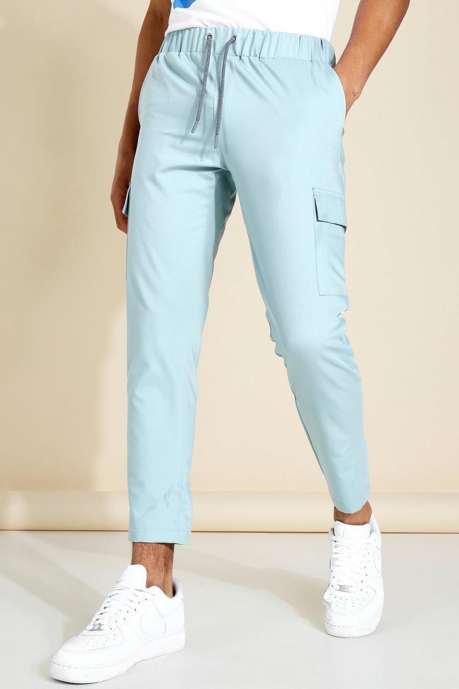 Pantaloni tuta alla caviglia stile Cargo Skinny Fit in tinta unita, Pale blue image number 1