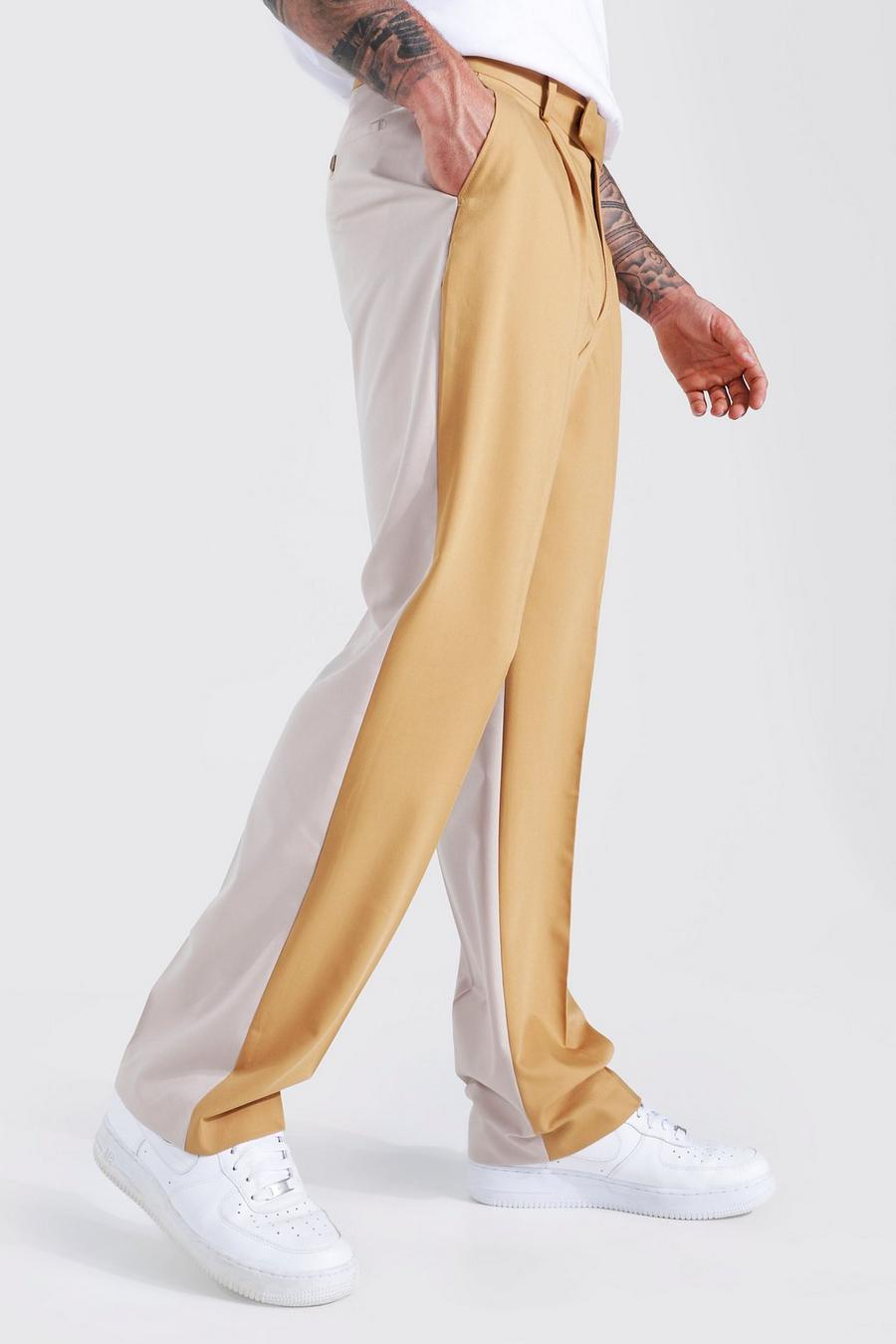 Brown Relaxed Leg Spliced Dress Pants image number 1