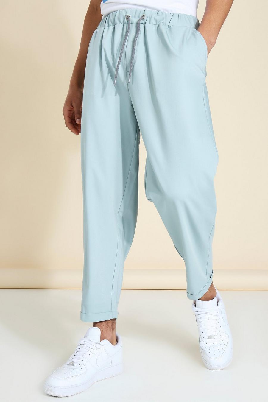 Blue Relaxed Elasticated Draw Cord Dress Pants image number 1