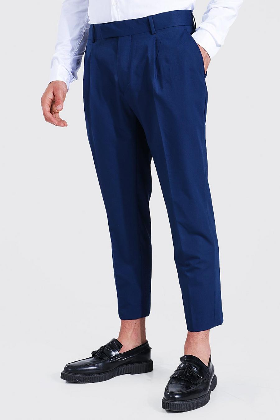 Navy Slim Crop Pleat Front Tailored Trouser image number 1