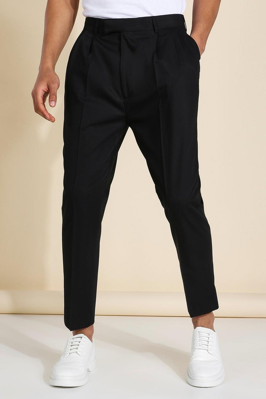 Black High Rise Tapered Crop Tailored Pants image number 1