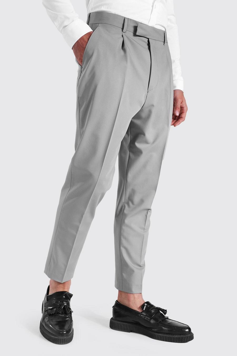 Grey Ankellånga kostymbyxor i slim fit med hög midja image number 1