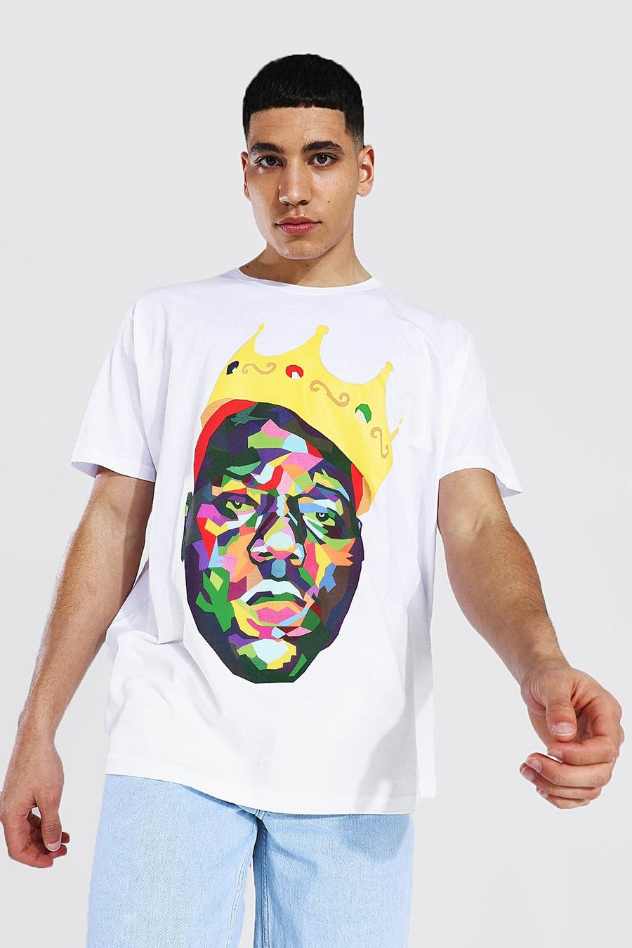 T-Shirt in Übergröße mit lizenziertem mit Biggie Crown-Print, Weiß image number 1