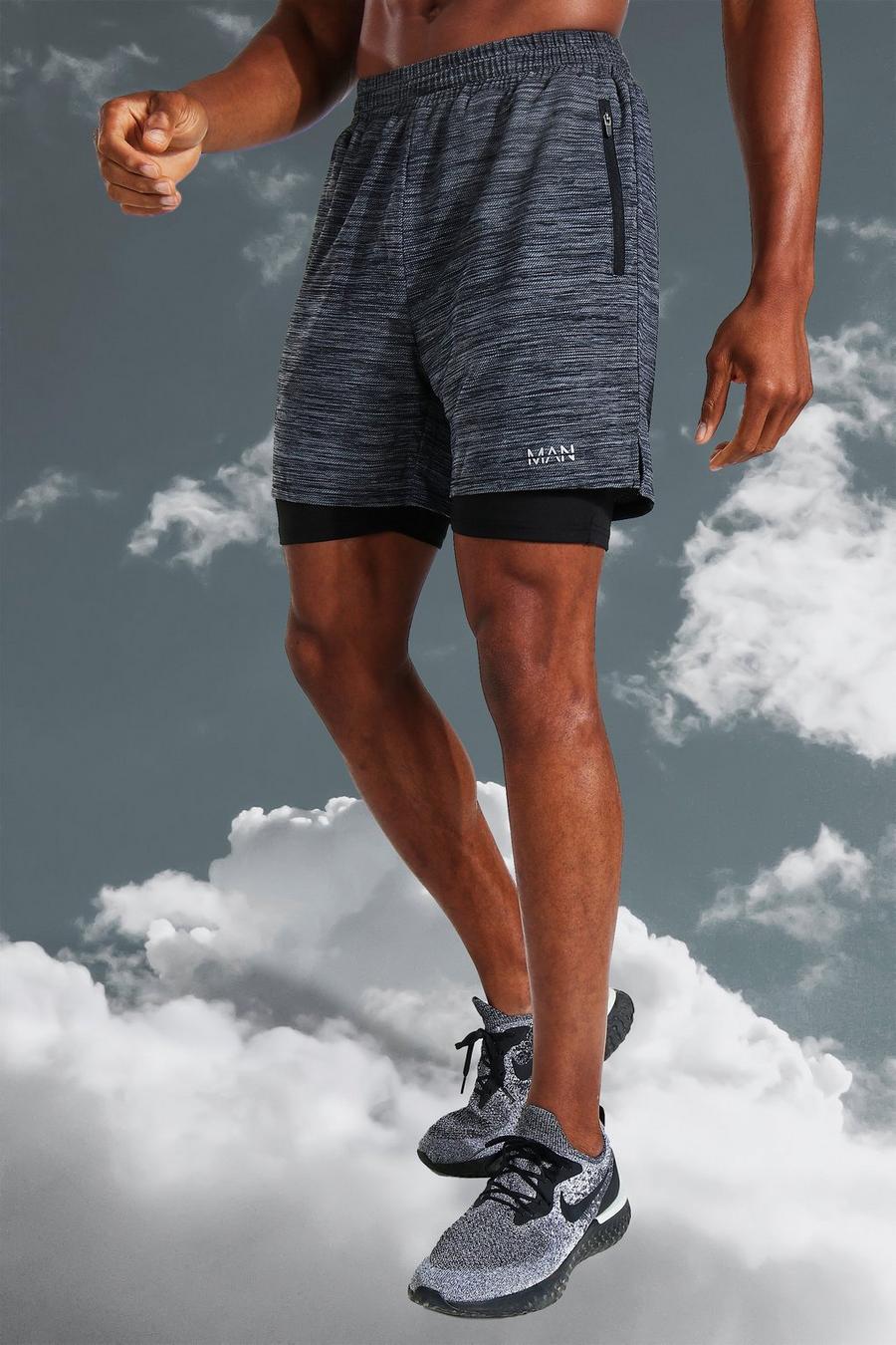 Man Active Lightweight melierte 2-in-1 Shorts, Charcoal image number 1