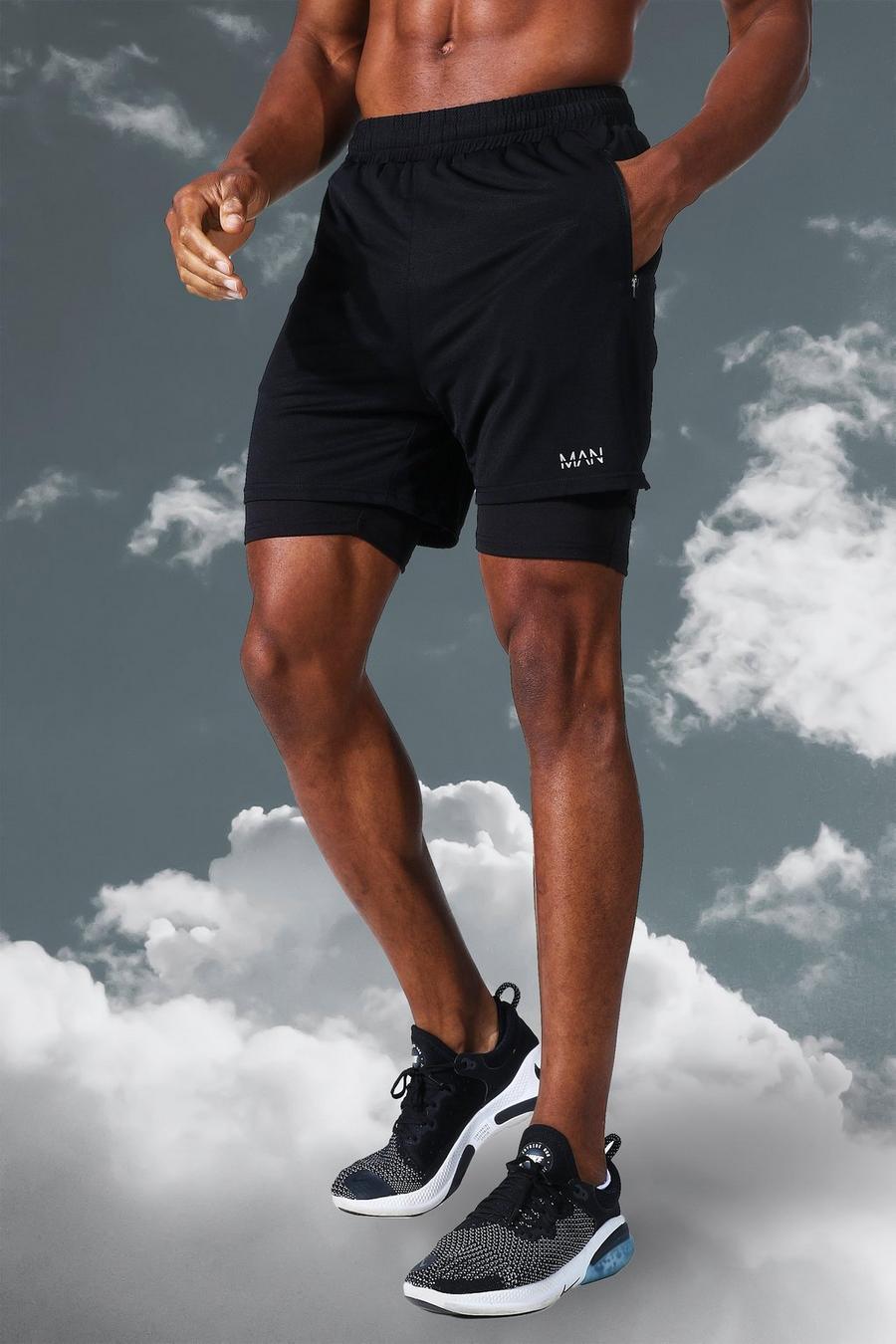 Black nero Man Active Gym Lightweight Marl 2 In 1 Short image number 1
