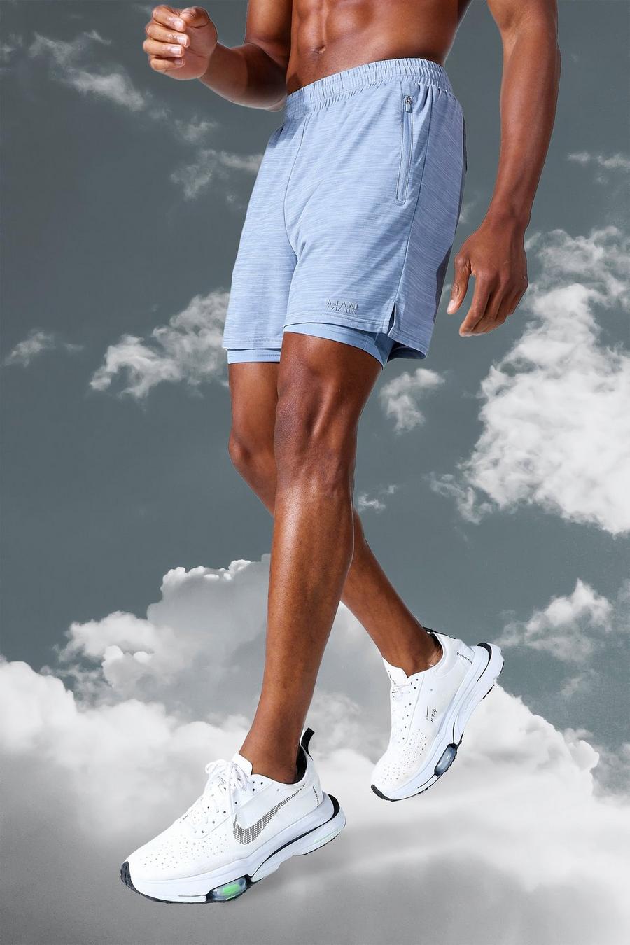 Pantaloncini 2 in 1 Man Active leggeri in mélange, Grey image number 1