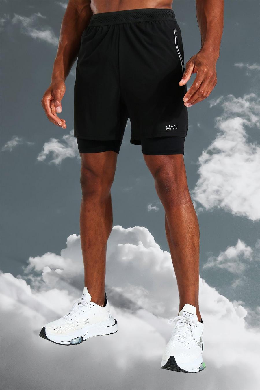 Black schwarz Man Active Monochrome Dunne 2-In-1 Shorts