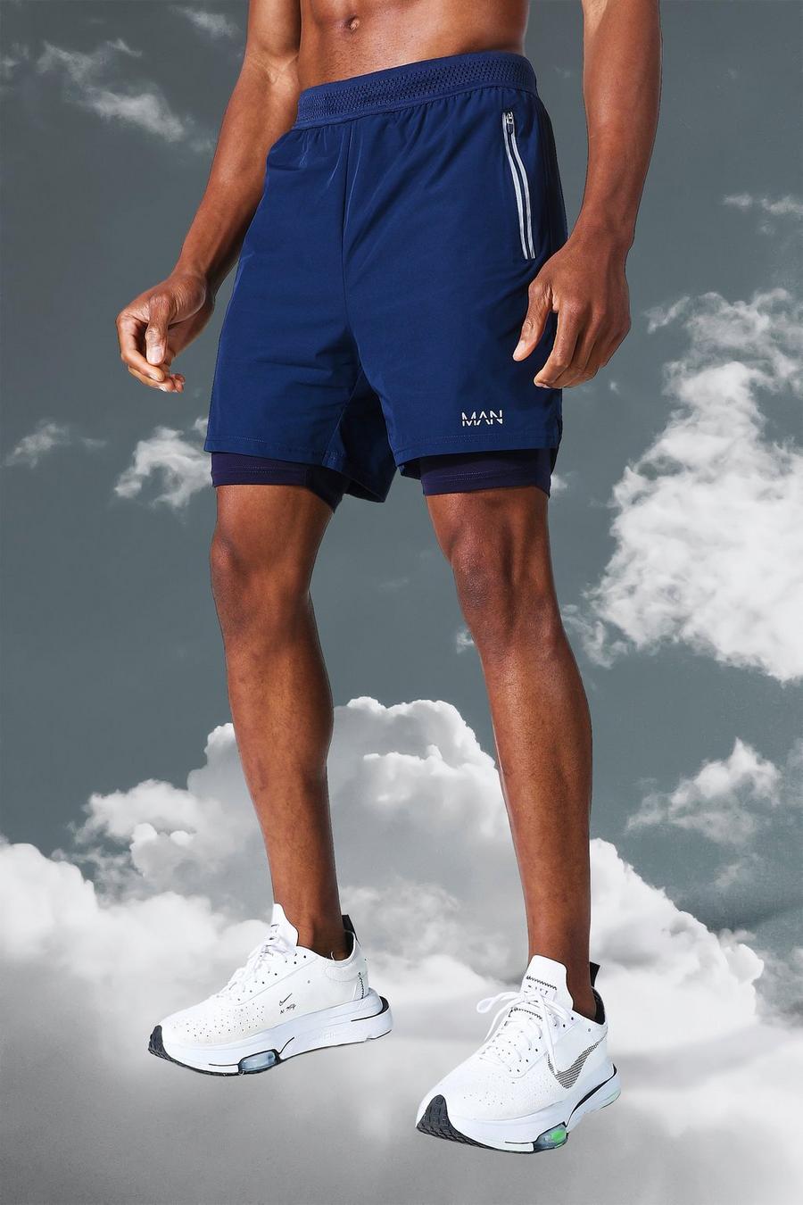 Pantaloncini Man Active Gym 2 in 1 tono su tono, Navy image number 1