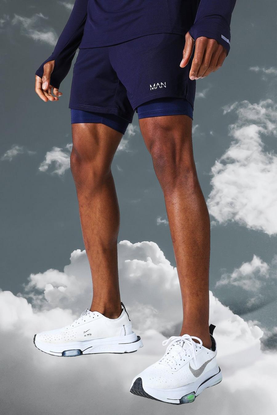 Navy Man Active Dunne 2-In-1 Mergel Shorts image number 1