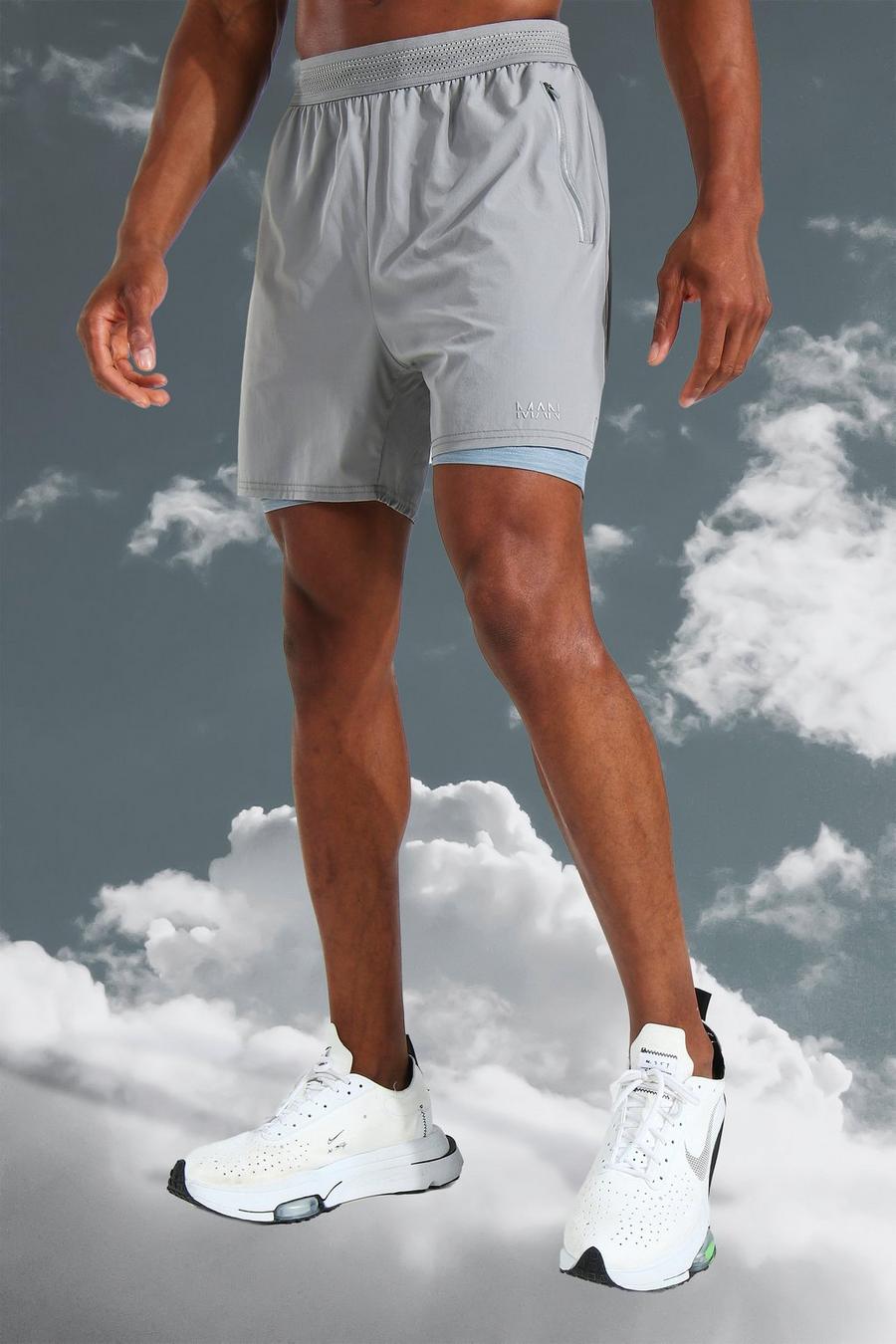Pantaloncini Man Active Gym 2 in 1 tono su tono, Grey image number 1