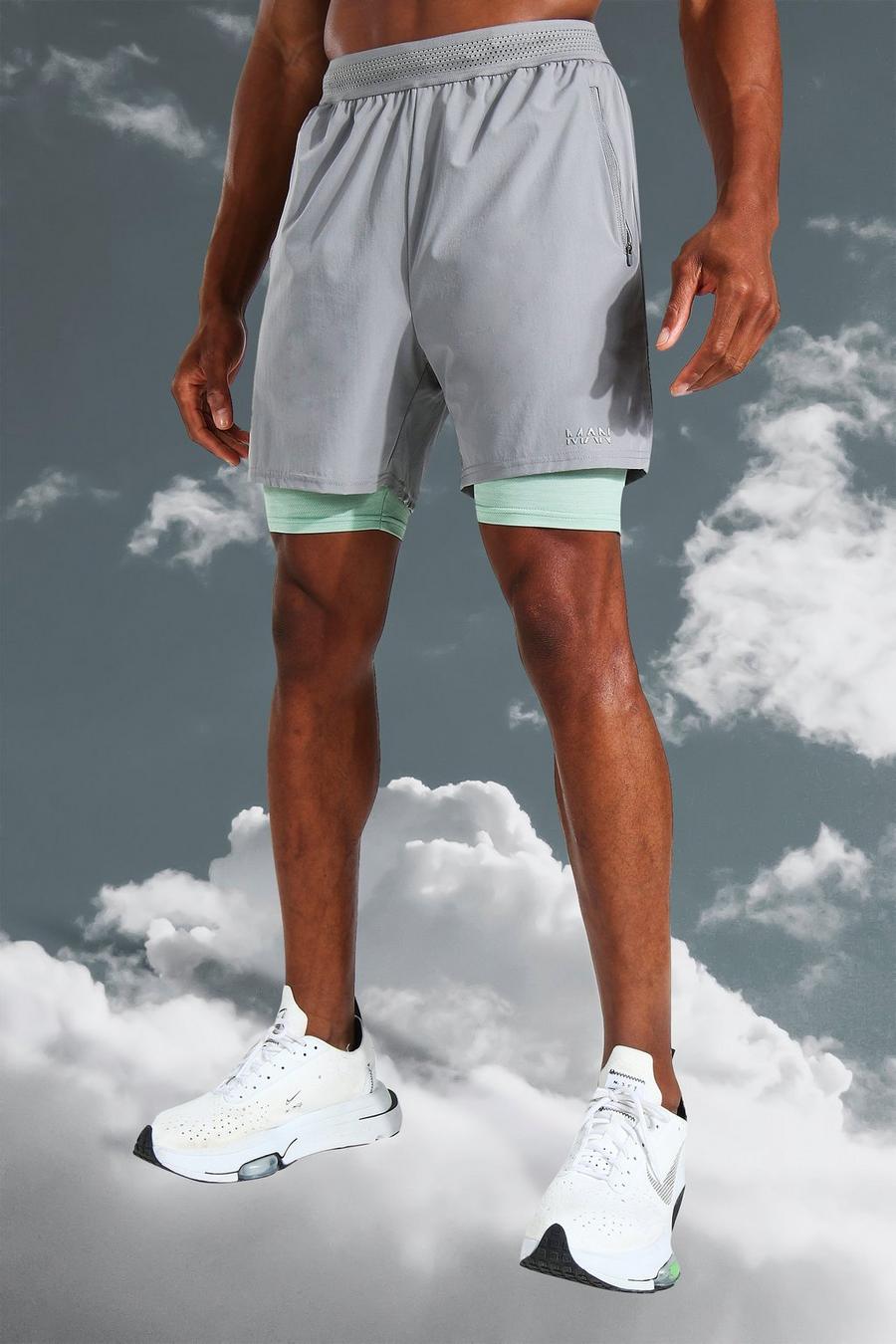 Grey MAN Active 2-i-1 Shorts i kontrastfärger image number 1