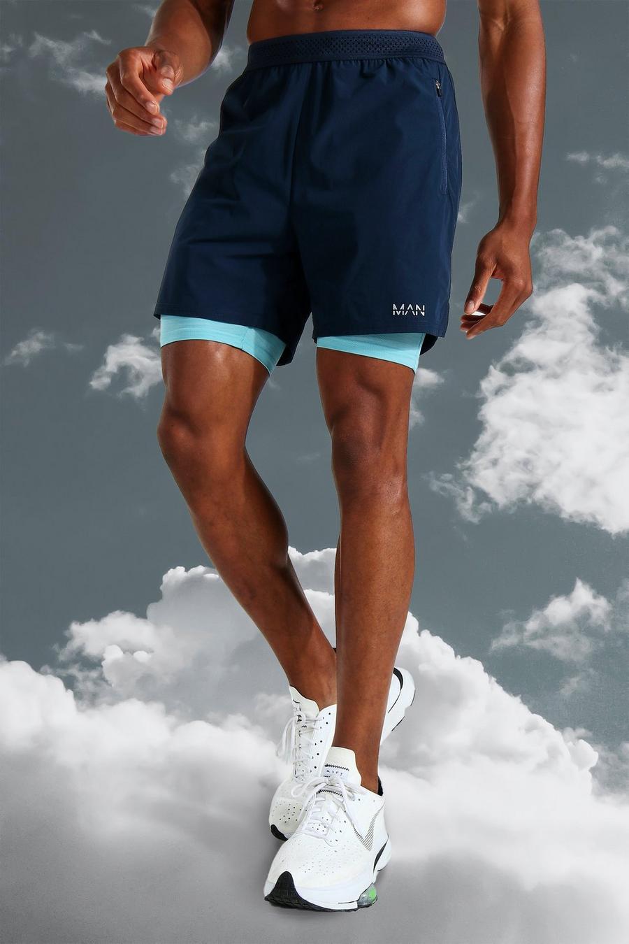 Man Active Lightweight Kontrast 2-in-1 Shorts, Navy image number 1