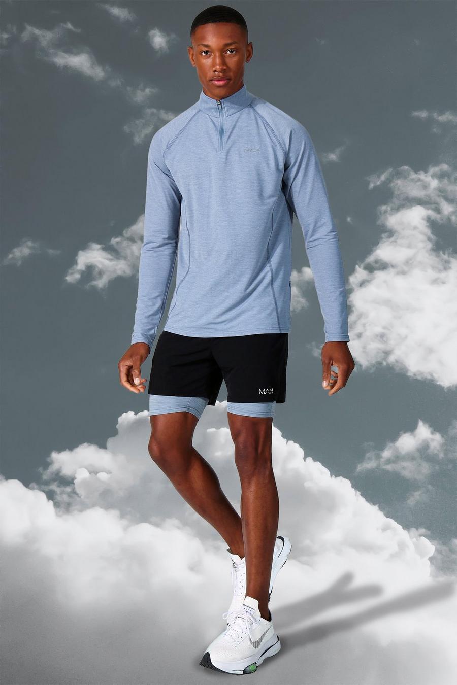 Man Active Lightweight Trainingsoberteil mit 1/4 Reißverschluss und Shorts, Grey image number 1