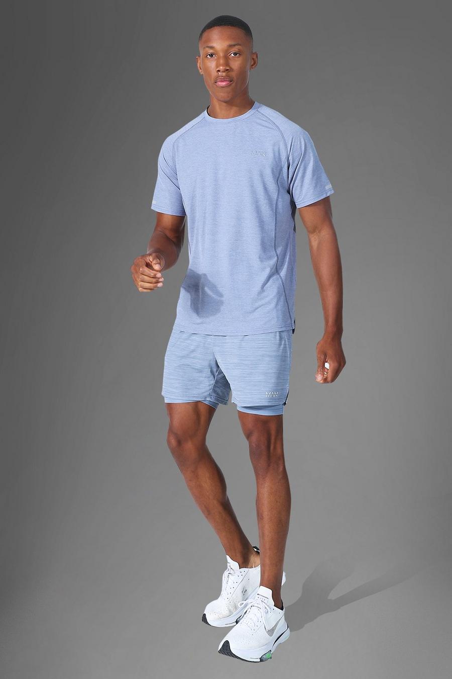 Man Active Lightweight meliertes T-Shirt und Shorts, Grey image number 1