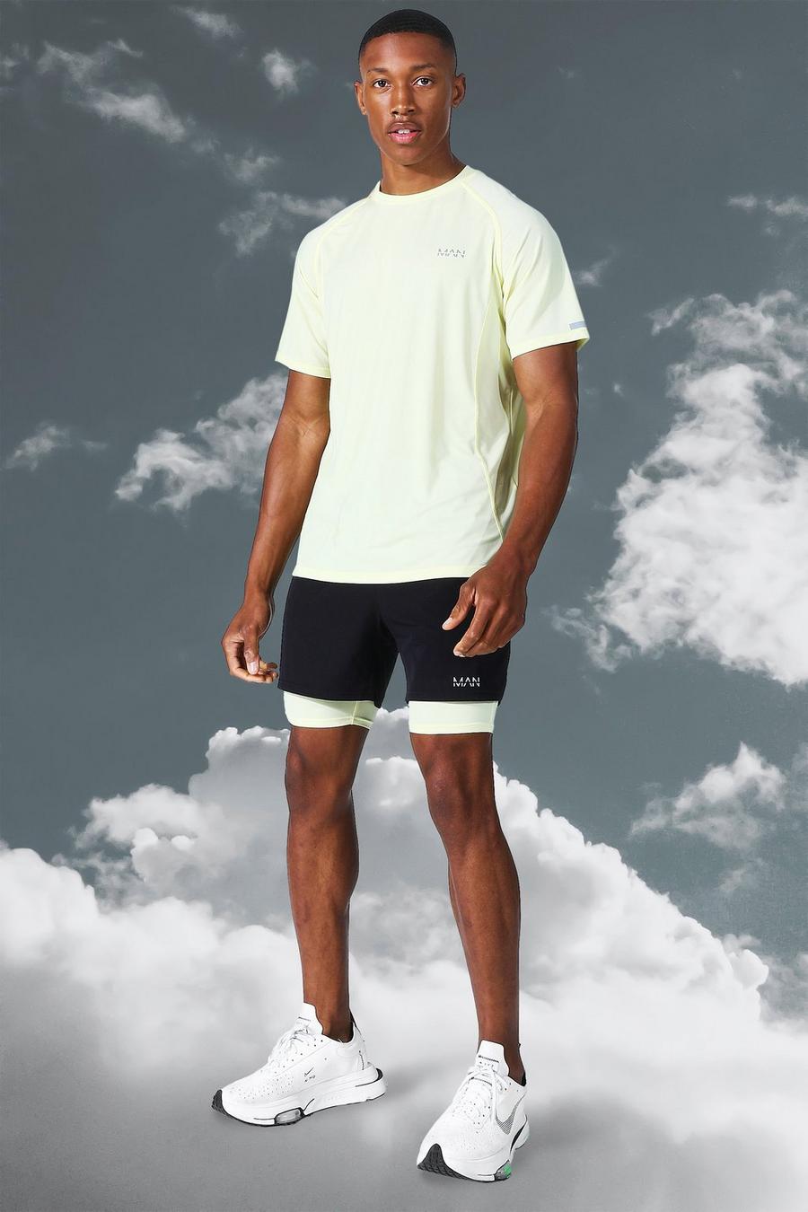 Yellow MAN Active Tröja och shorts i kontrastfärger image number 1