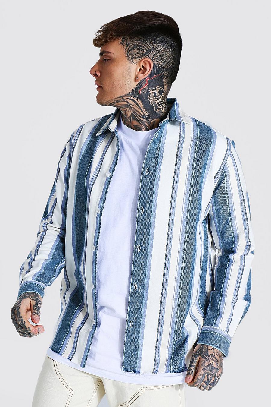 Blue Long Sleeve Stripe Flannel Shirt Jacket image number 1