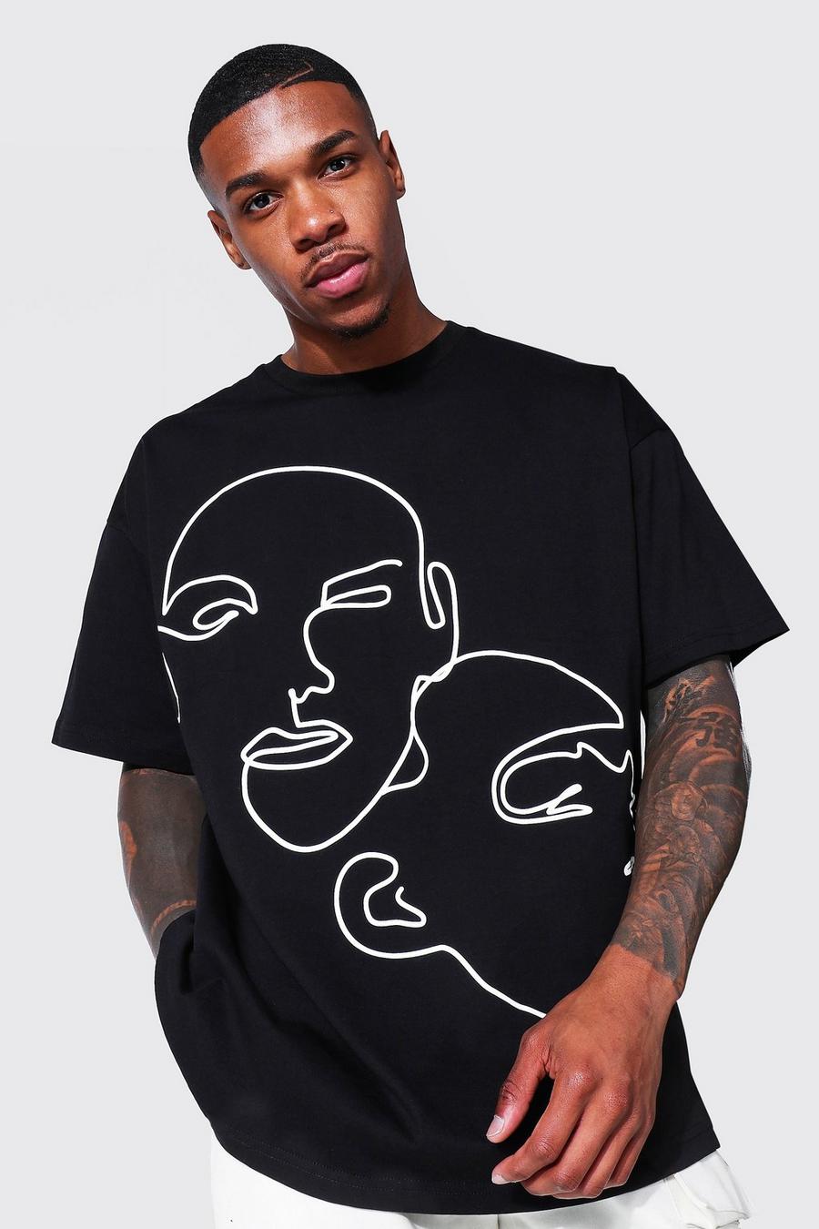 Black Oversized Abstract Gezicht T-Shirt image number 1