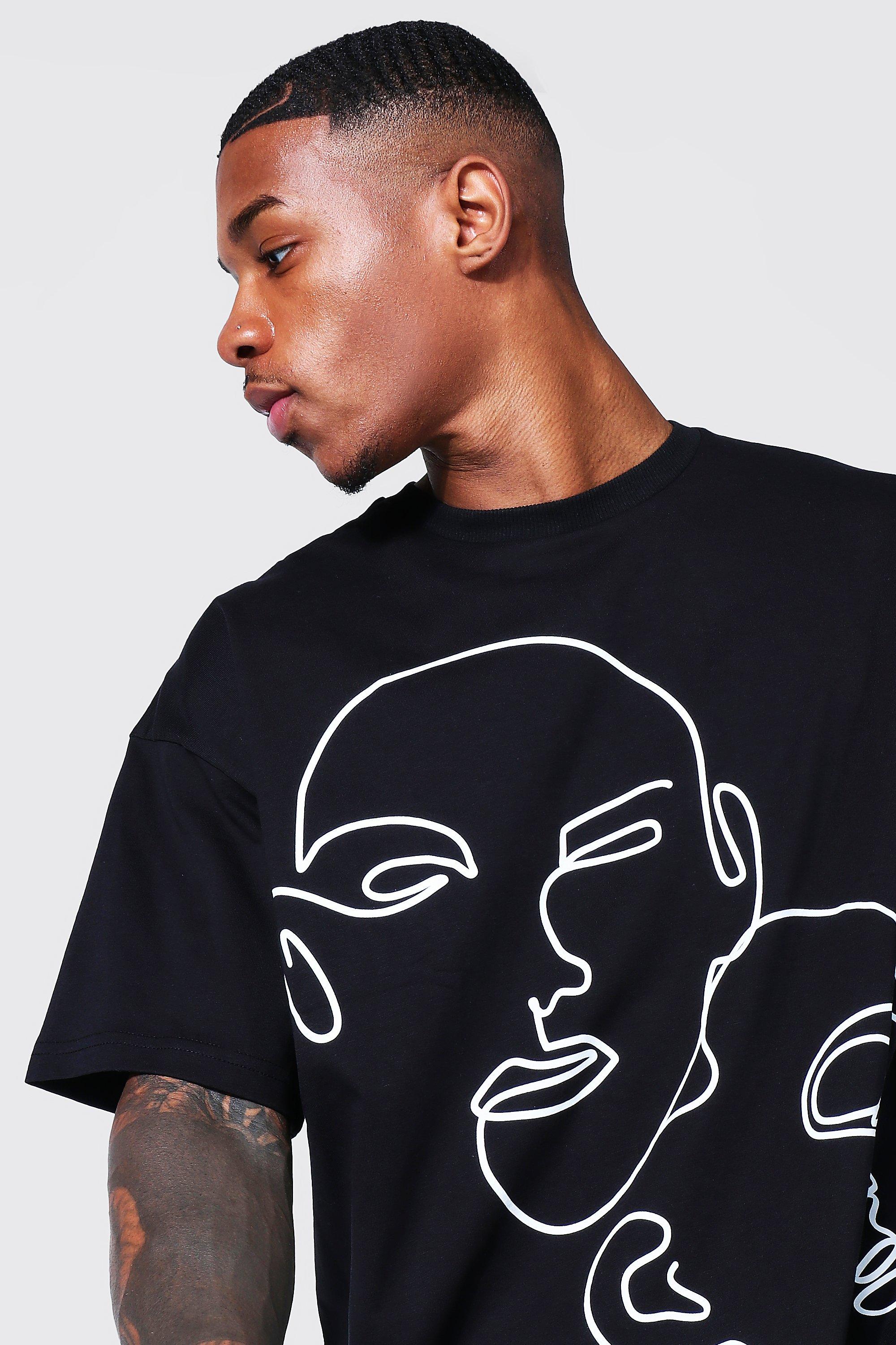 Oversized Abstract Face Printed T-shirt | boohoo