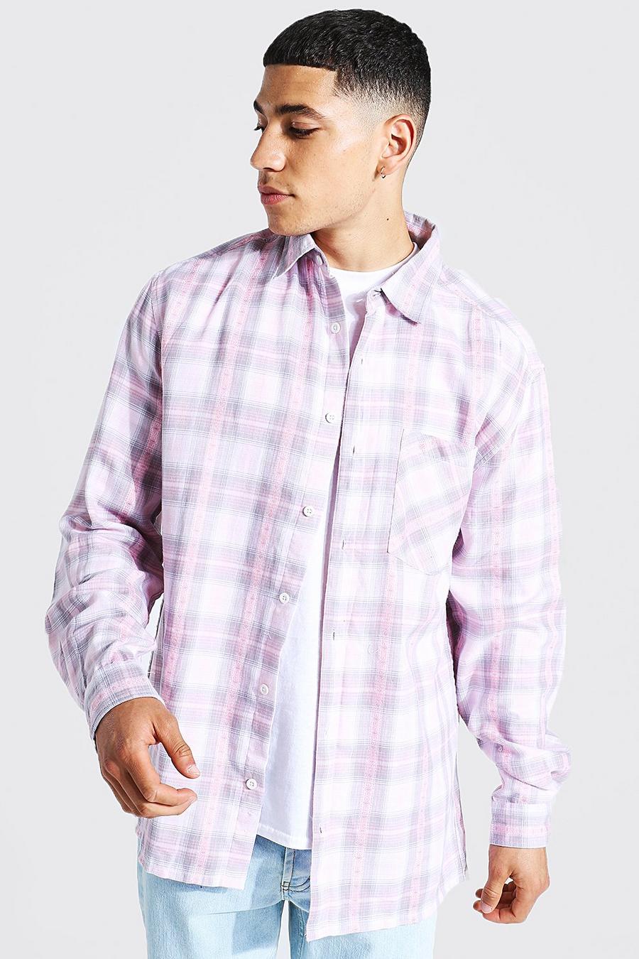 Light pink Oversized Aztec Flannel Shirt image number 1