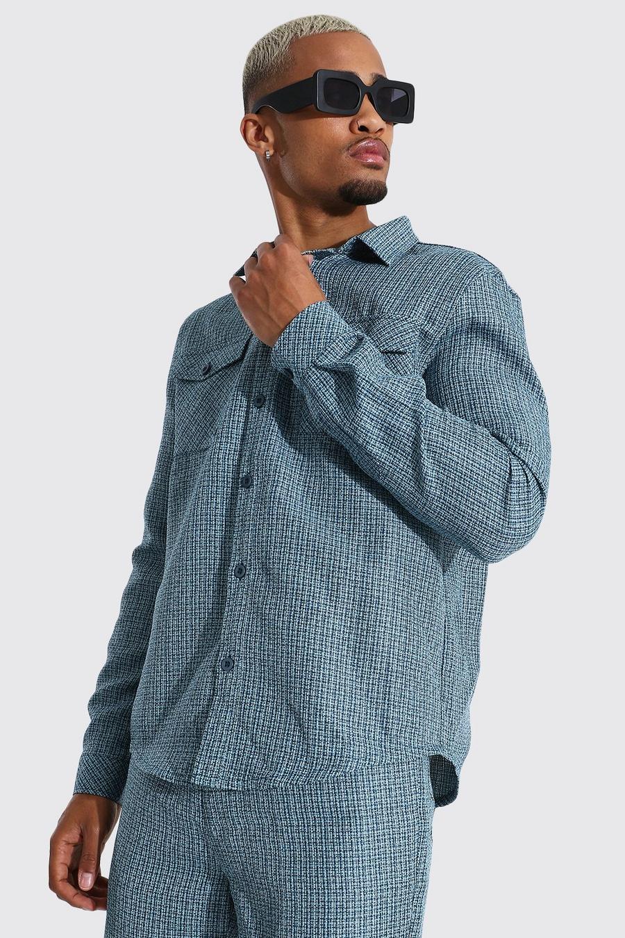 Navy Boucle Check Overshirt image number 1