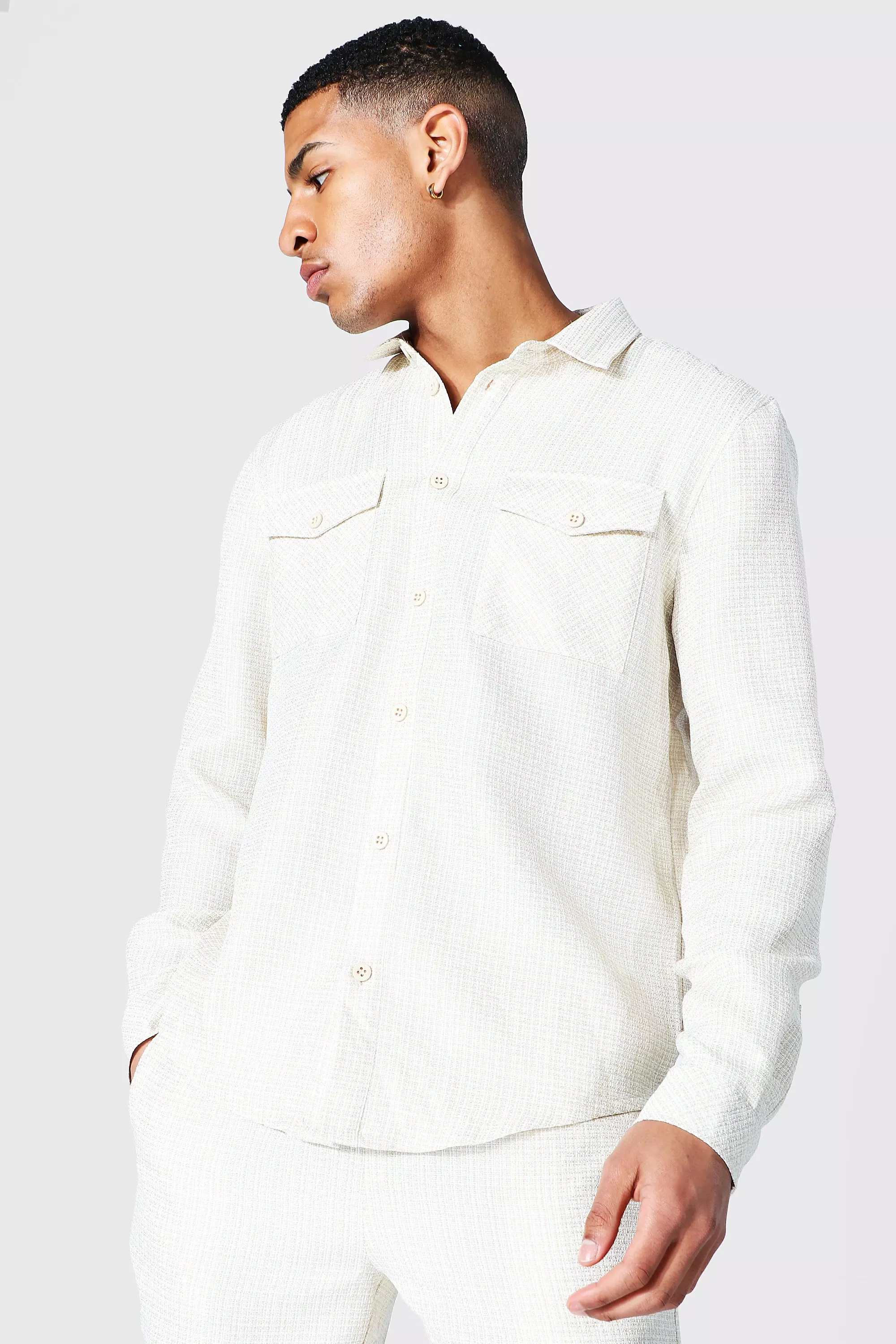 Ecru Boucle Check Overshirt alternative image