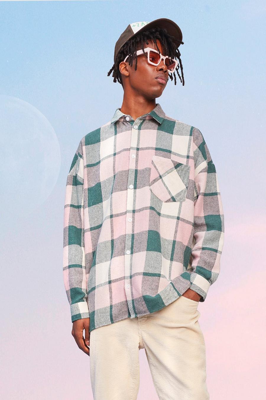 Light pink Oversized Heavy Weight Check Overshirt image number 1