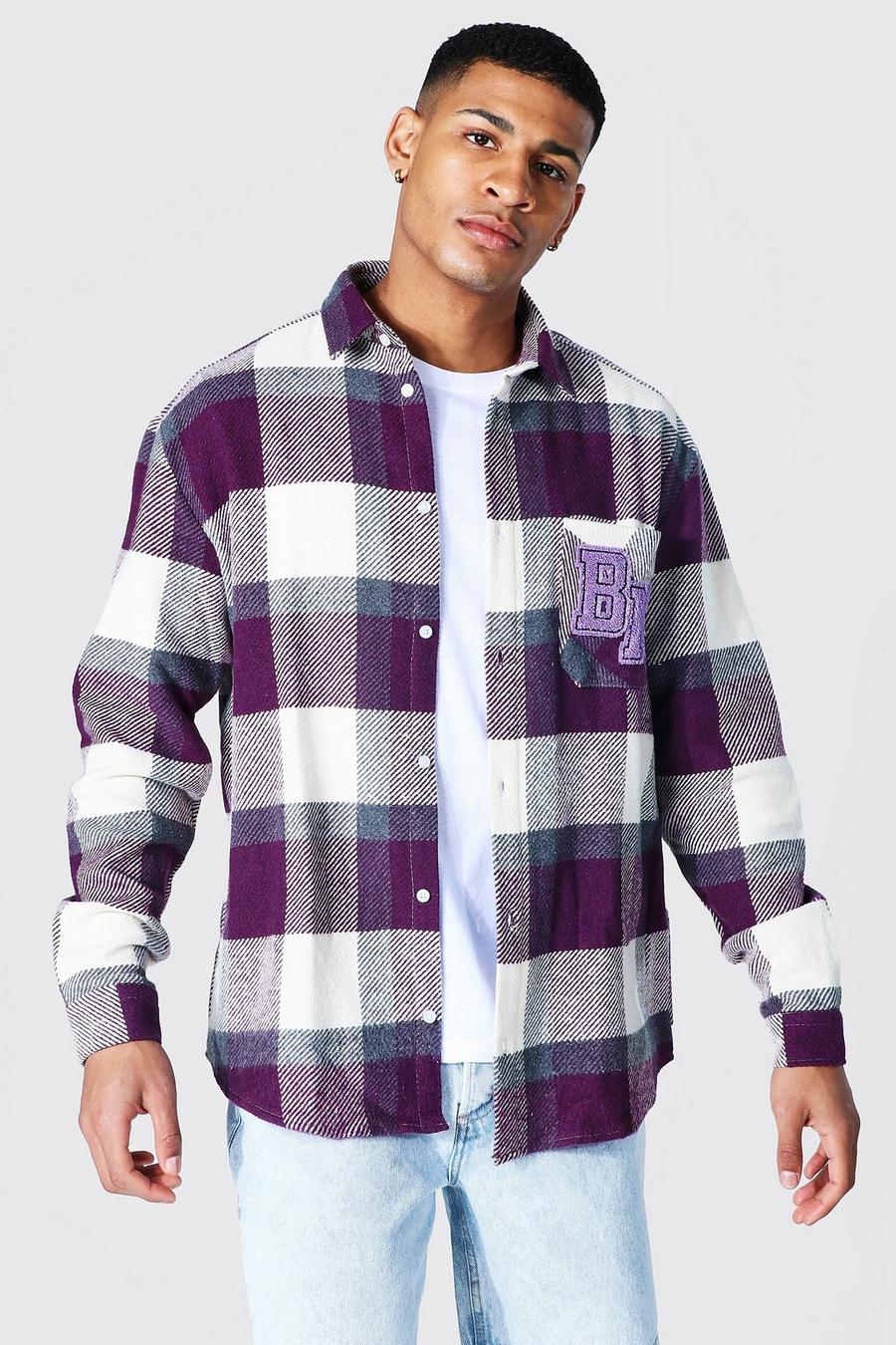 Camisa oversize de cuadros MAN con parches, Purple image number 1