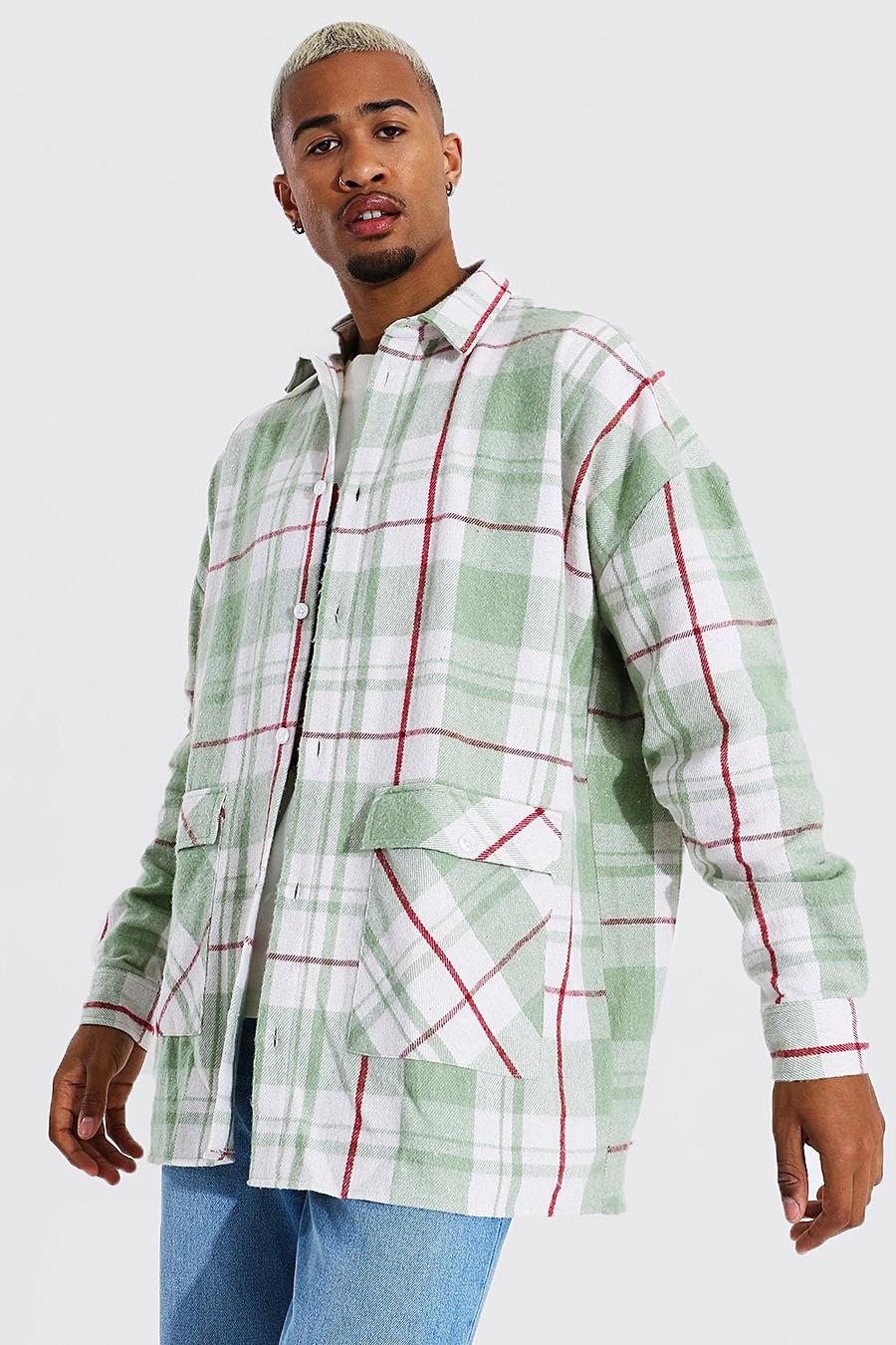 Mint Oversized Check Overshirt With Pocket Detail image number 1