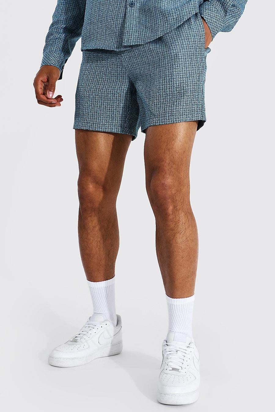 Navy marinblå Boucle Mid Length Shorts image number 1