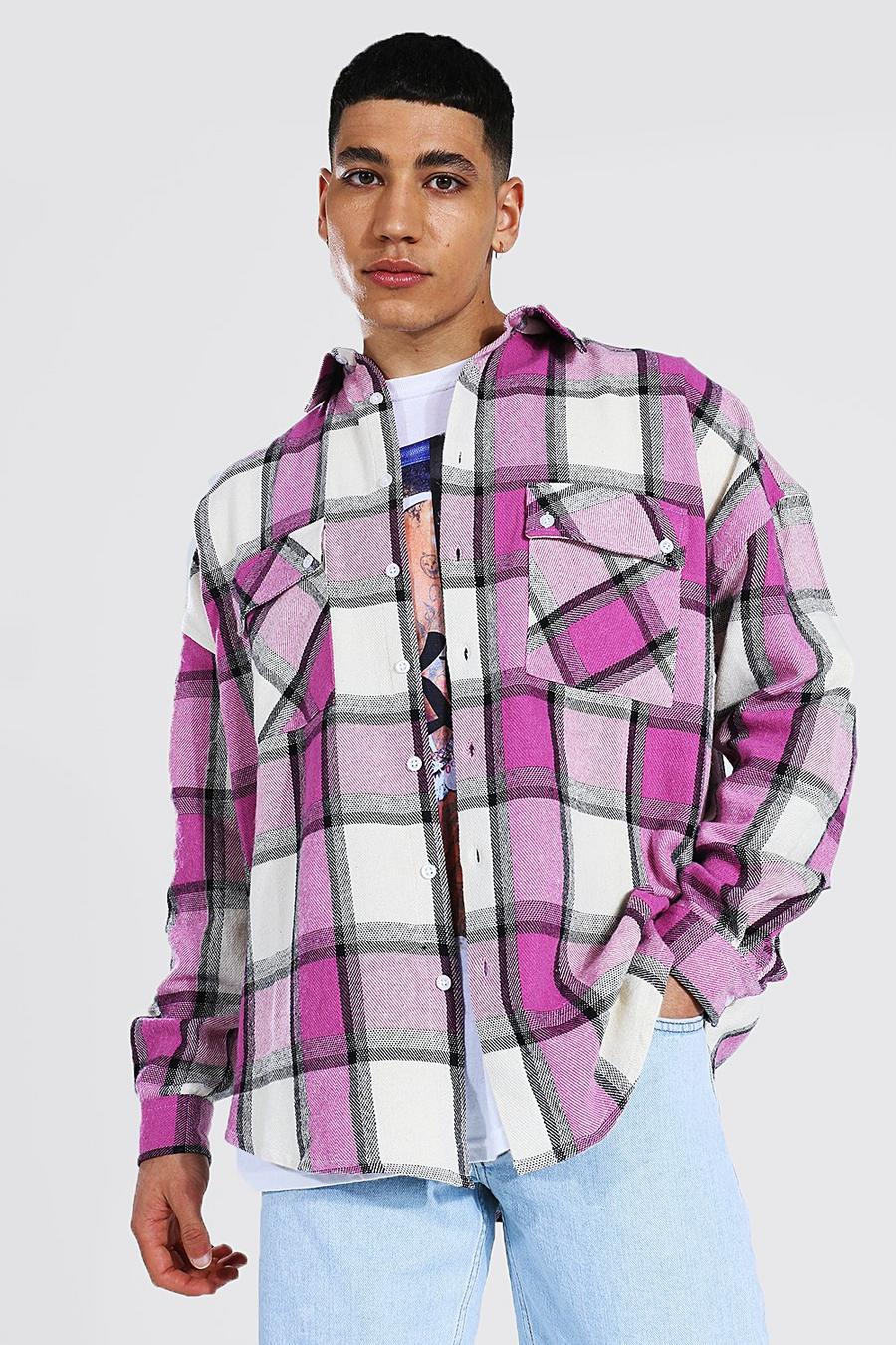 Pink Oversize rutig skjorta med fickor image number 1