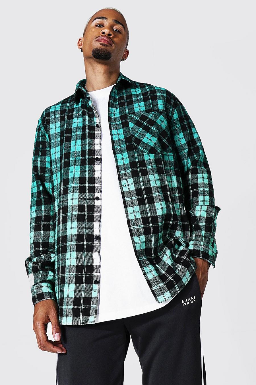 Green Oversized Ombre Flannel Shirt image number 1