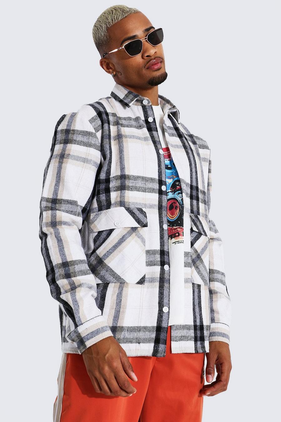 Ecru Heavy Weight Check Overshirt With Pocket Detail image number 1