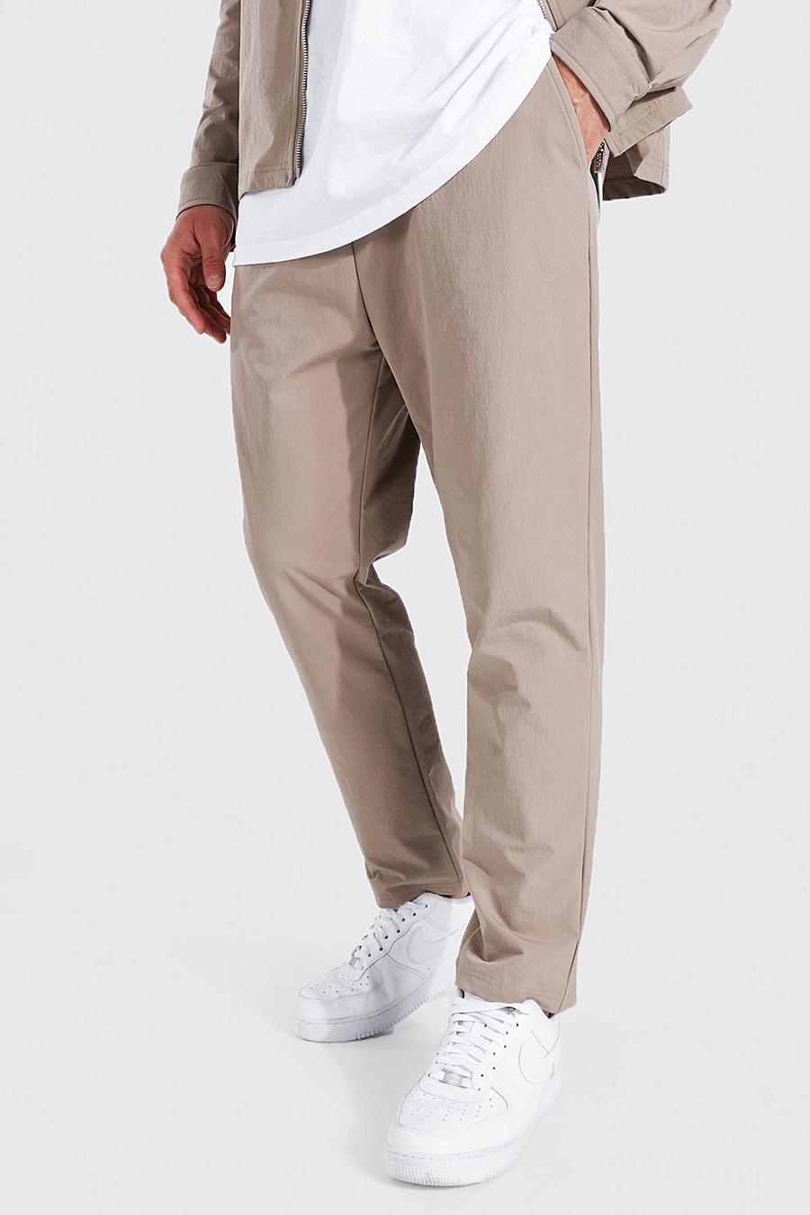 Taupe Elasticated Waistband Tapered Pants image number 1