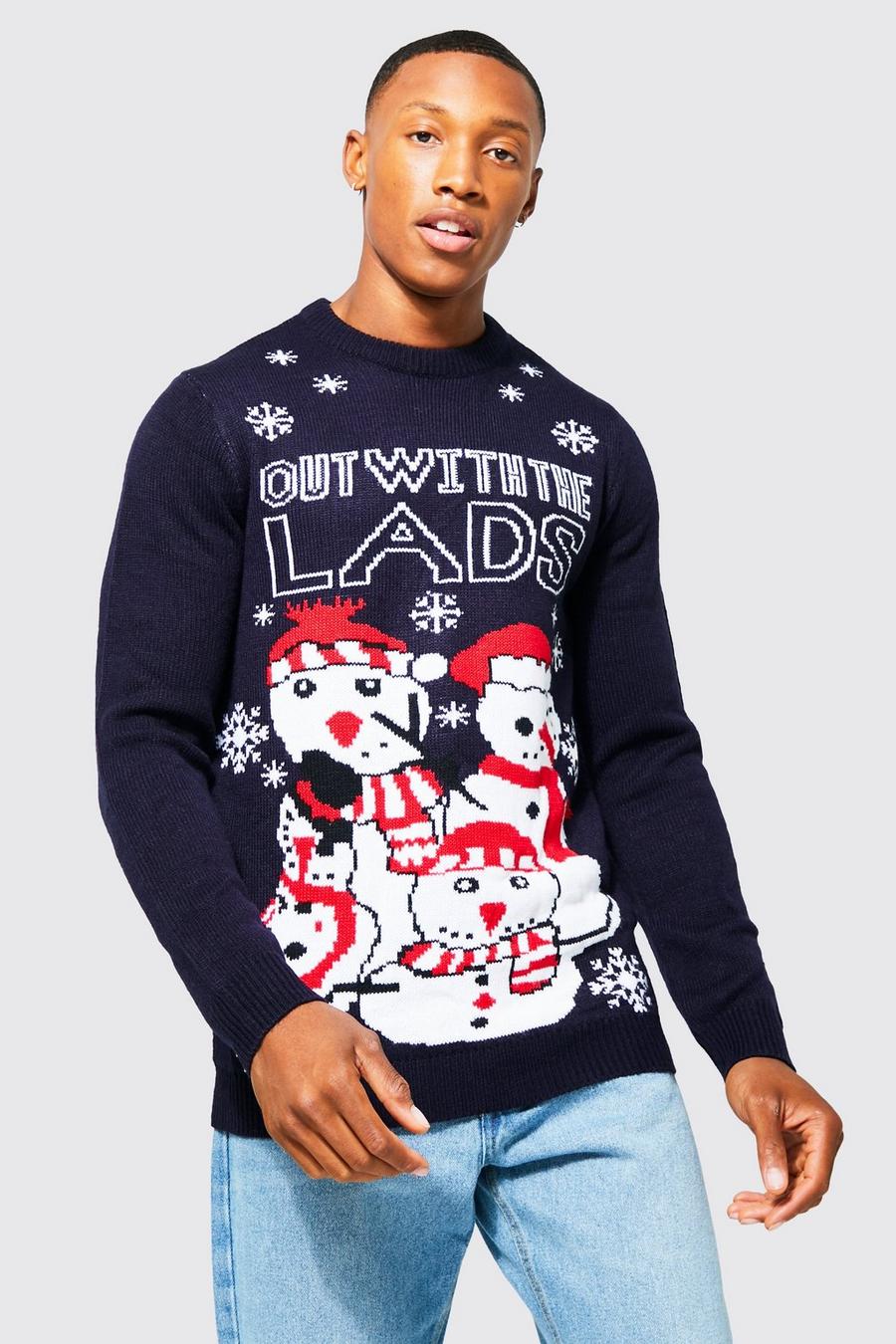 Maglione natalizio in maglia con scritta Lads Night Out, Navy image number 1