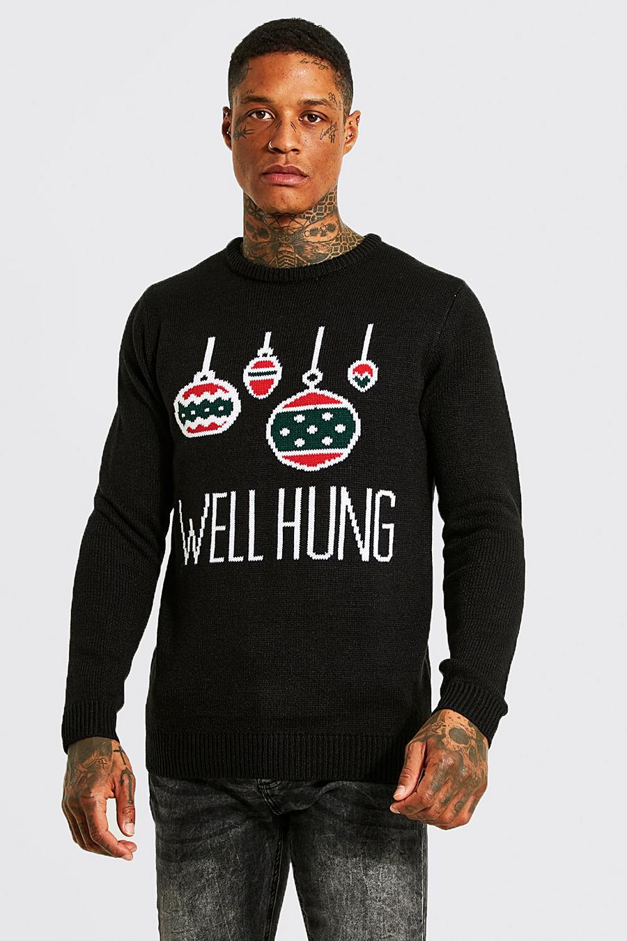 שחור סוודר לחג המולד עם כיתוב Well Hung