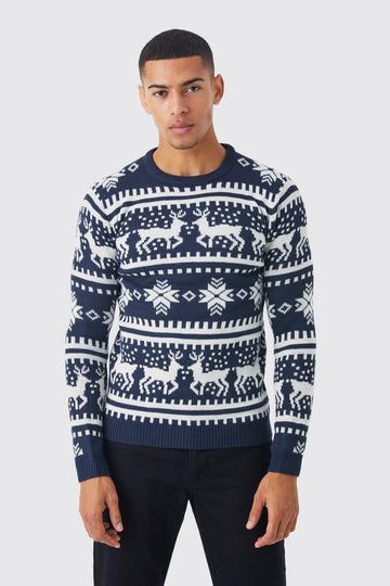 Navy Reindeer Fair Isle Christmas Jumper