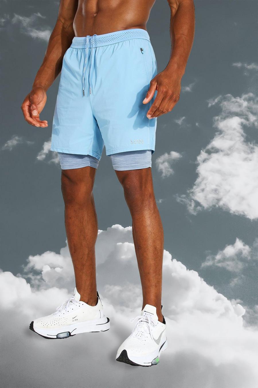 Pantaloncini 2 in 1 Man Active leggeri con dettagli a contrasto, Light blue image number 1