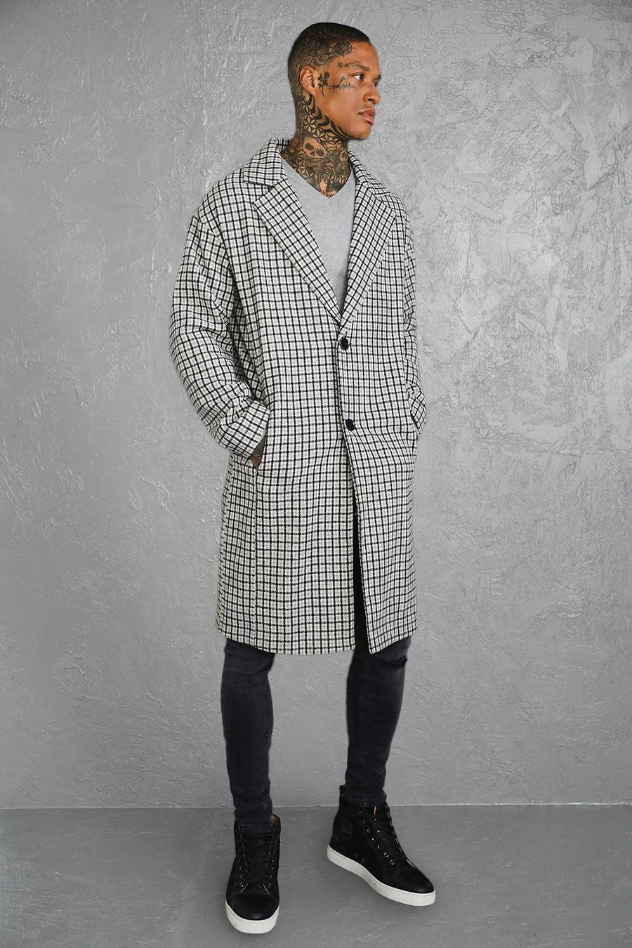 Grey grigio Mini Grid Check Single Breasted Overcoat image number 1