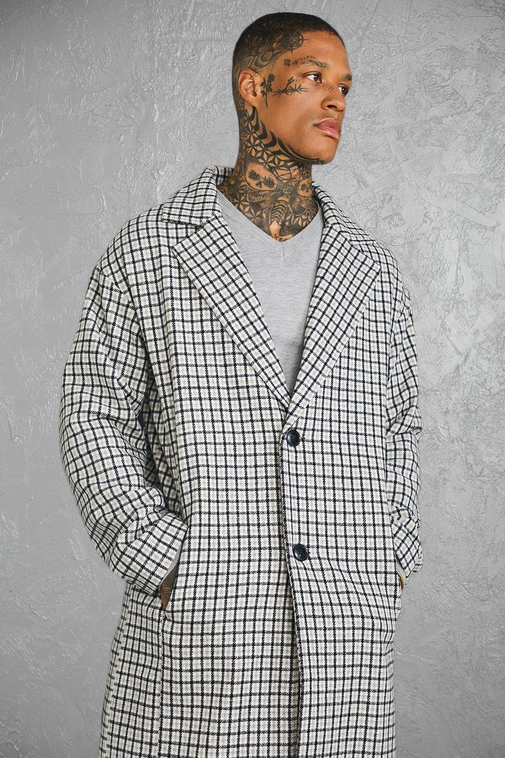 Boohoo MENS LARGE GRID CHECK MID outlets SINGLE BREASTED OVERCOAT MEDIUM NWT