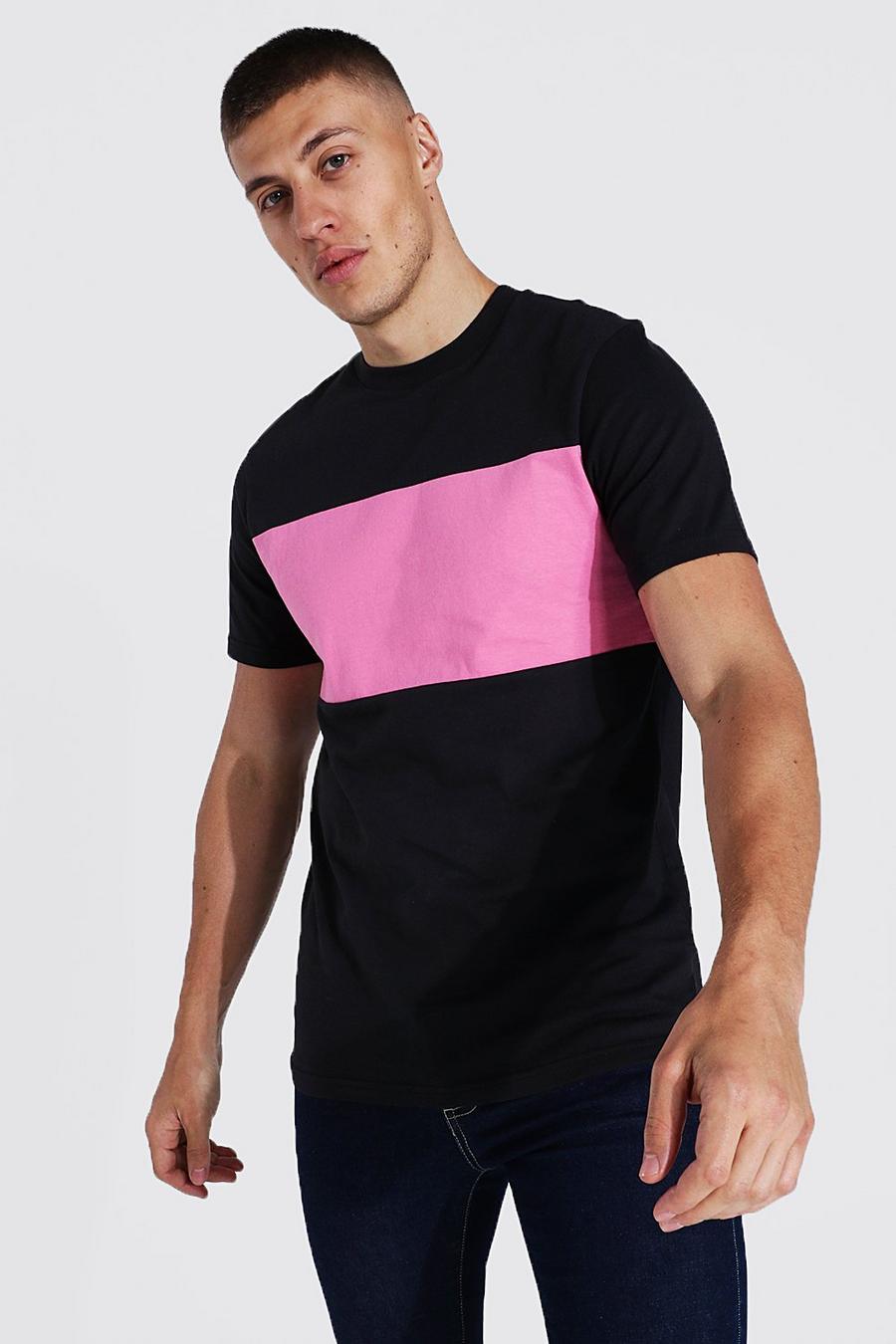 Pink Colour Block Slim Fit T-Shirt image number 1