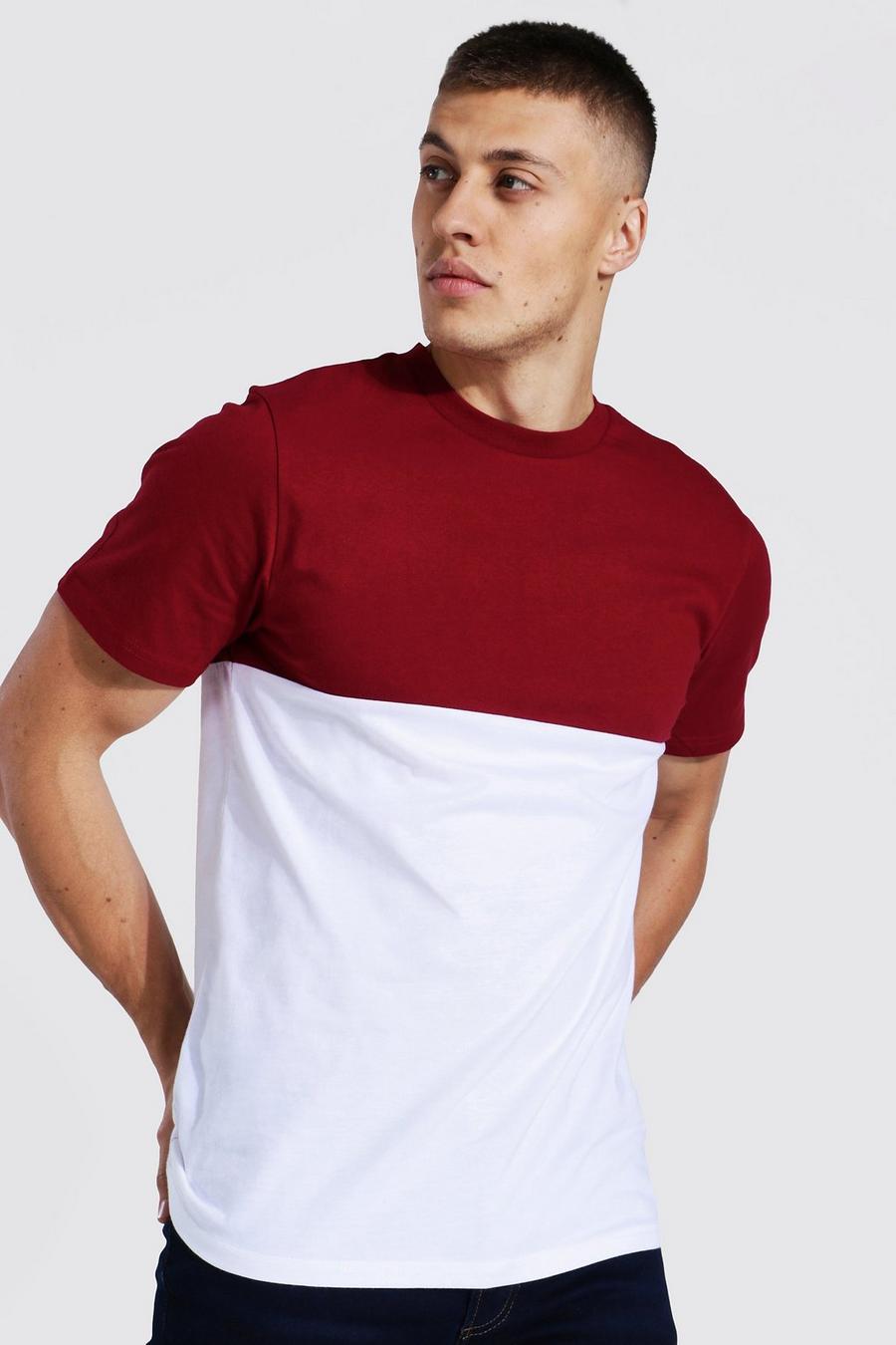 Burgundy Slim Fit Colour Block T-shirt image number 1