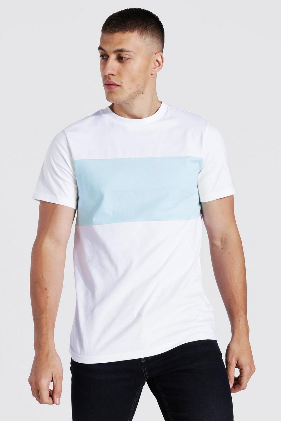 Light blue Colour Block Slim Fit T-Shirt image number 1