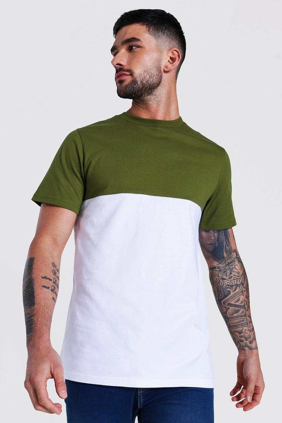 Khaki Colour Block Slim Fit T-Shirt image number 1