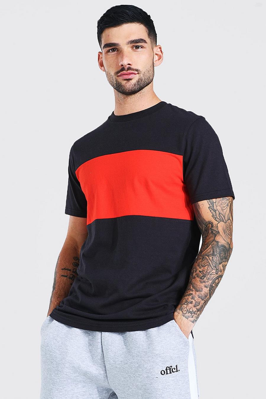 T-Shirt im Colorblock-Design, Slim Fit, Rot image number 1