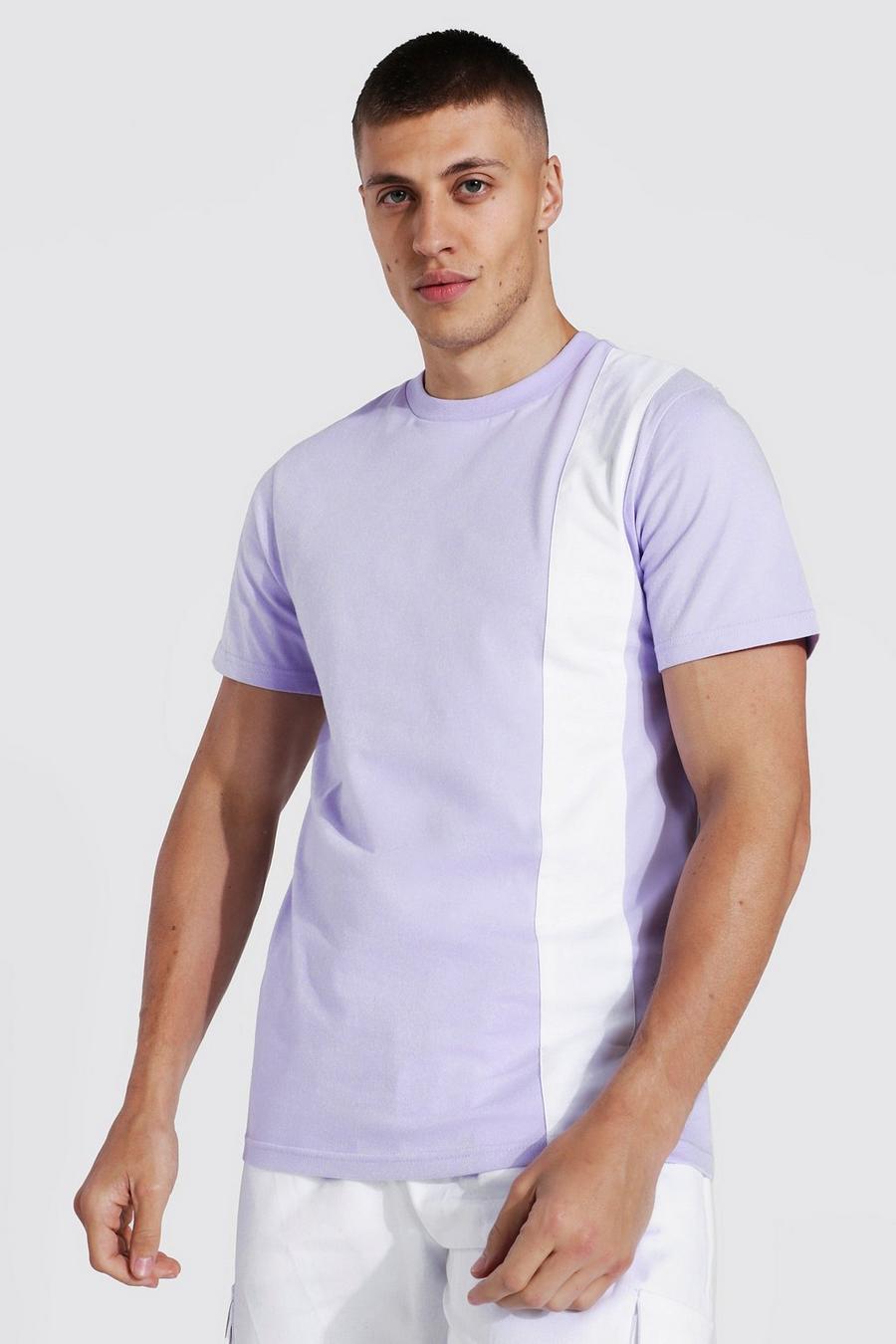T-Shirt im Colorblock-Design, Slim Fit, Flieder image number 1